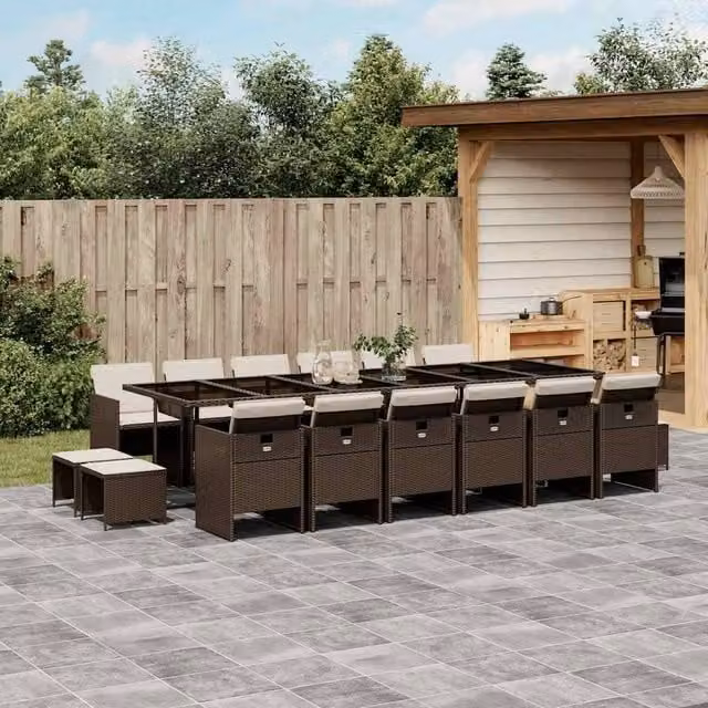 Berkfield Home 17 Piece Brown Poly Rattan Garden Dining Set with Cushions – 1