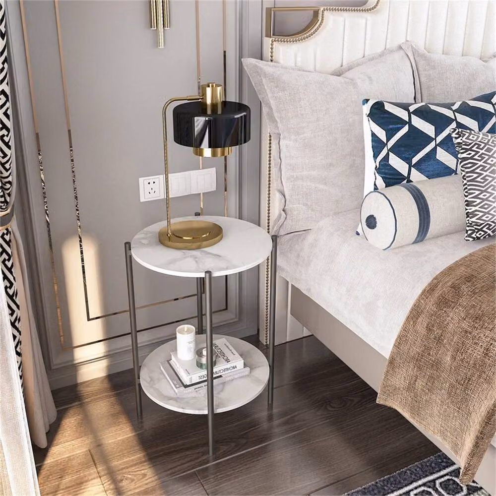 Nordara 2 Tier Round Marble End Table and Coffee Table in Black and White – 2