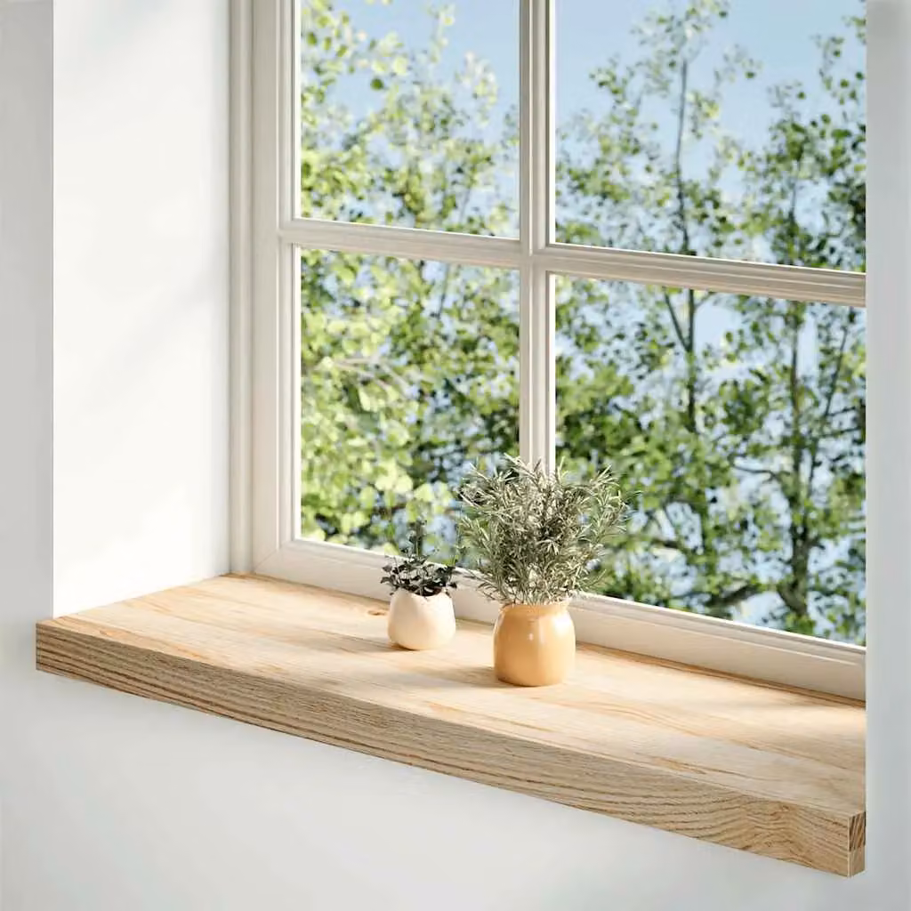 Berkfield Home Untreated Solid Oak Wood Window Sills, 2 Pieces, Brown, W: 90 cm, D: 25 cm, H: 2 cm – 2