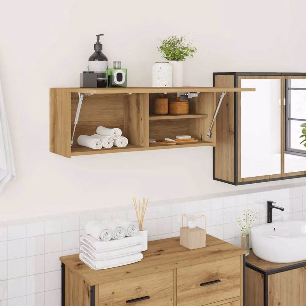 Berkfield Home Artisan Oak Bathroom Wall Cabinet, Brown, W: 80 cm, D: 25 cm, H: 30 cm – 2