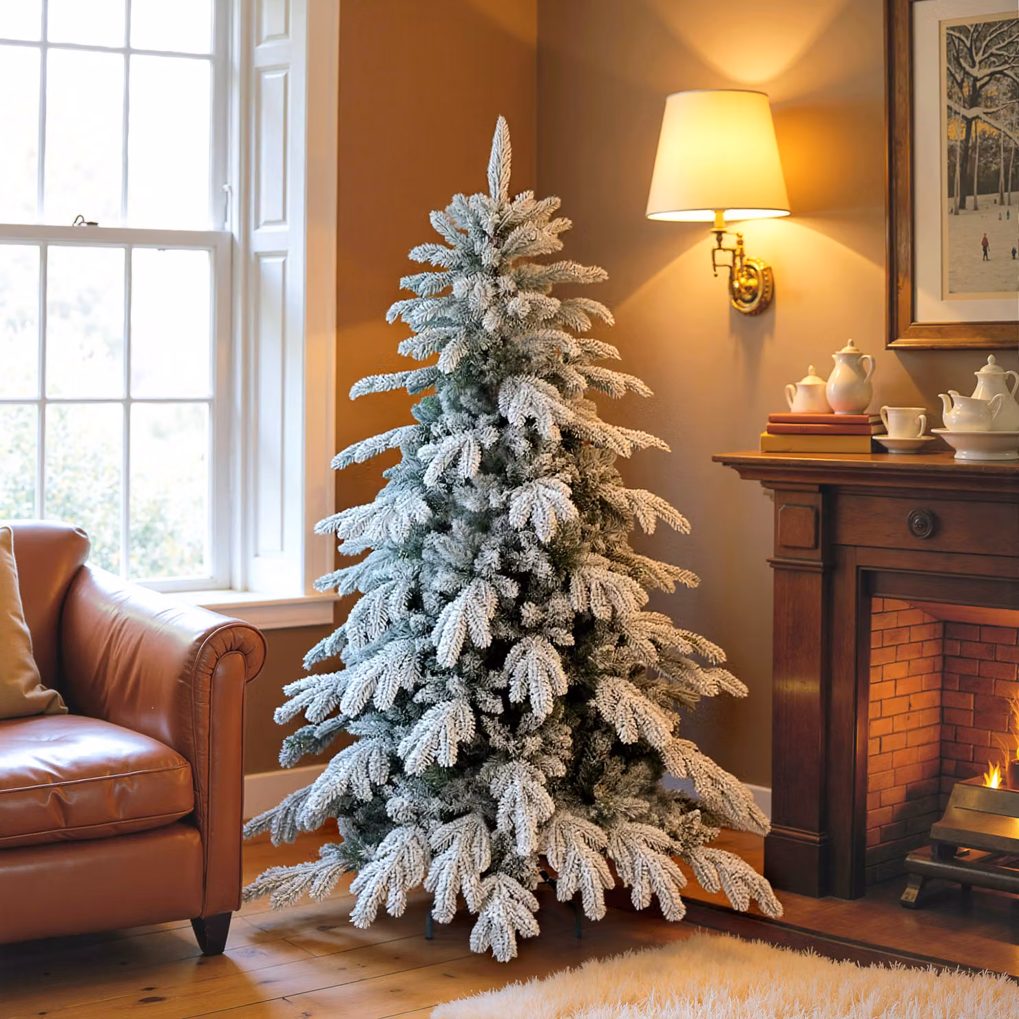 HOMCOM 5ft Super Flocked Christmas Tree in Green and White – 2