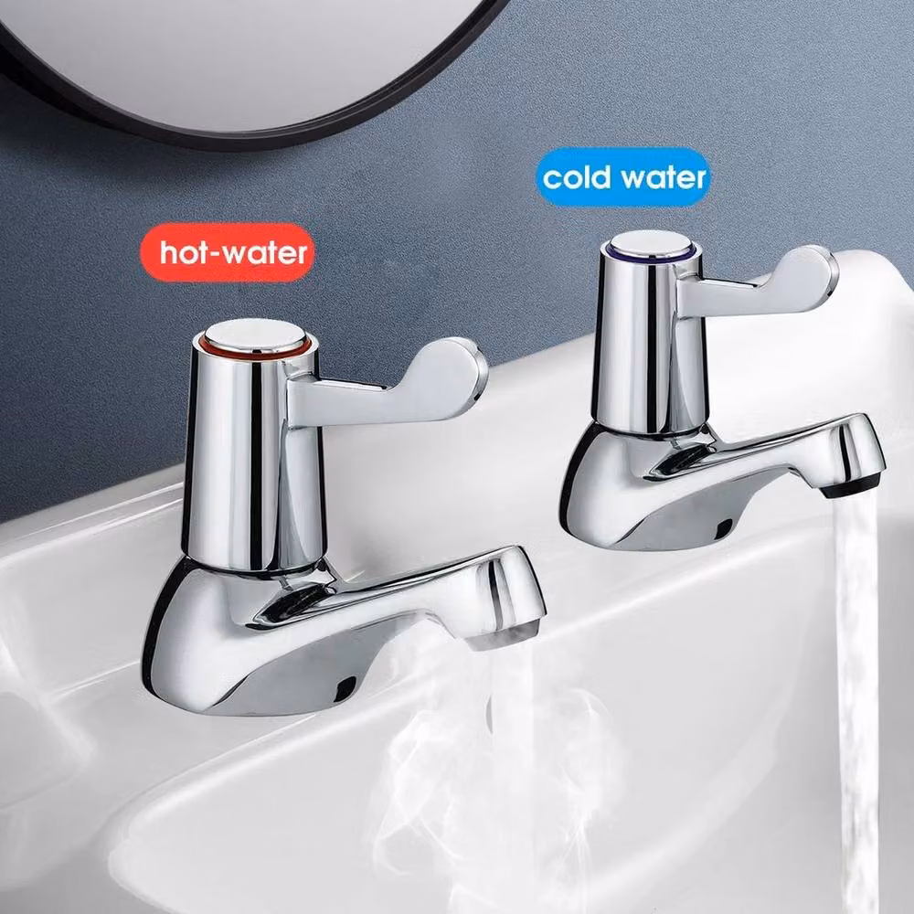 Kelvenix Pair of Hot and Cold Bathroom Basin Taps in Chrome Silver – 2