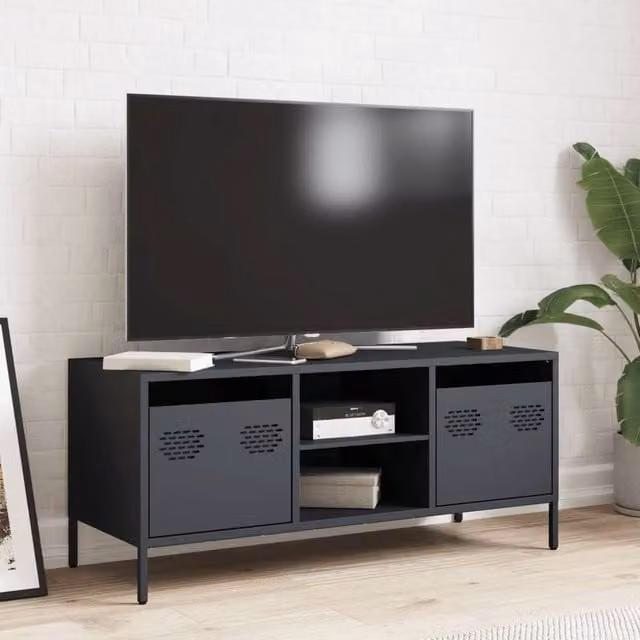 Berkfield Home Anthracite TV Cabinet in Matt Charcoal Cold-rolled Steel W/D/H: 101.5 x 39 x 43.5 cm – 1