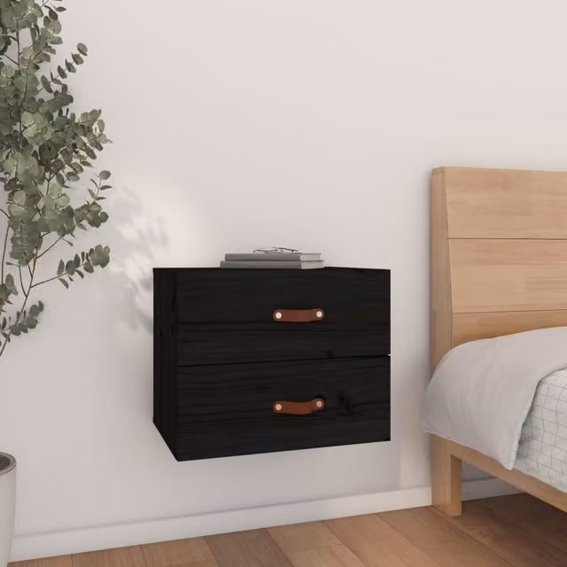 Berkfield Home Wall-mounted Bedside Cabinet in Black, W/D/H: 50 x 36 x 40 cm – 1