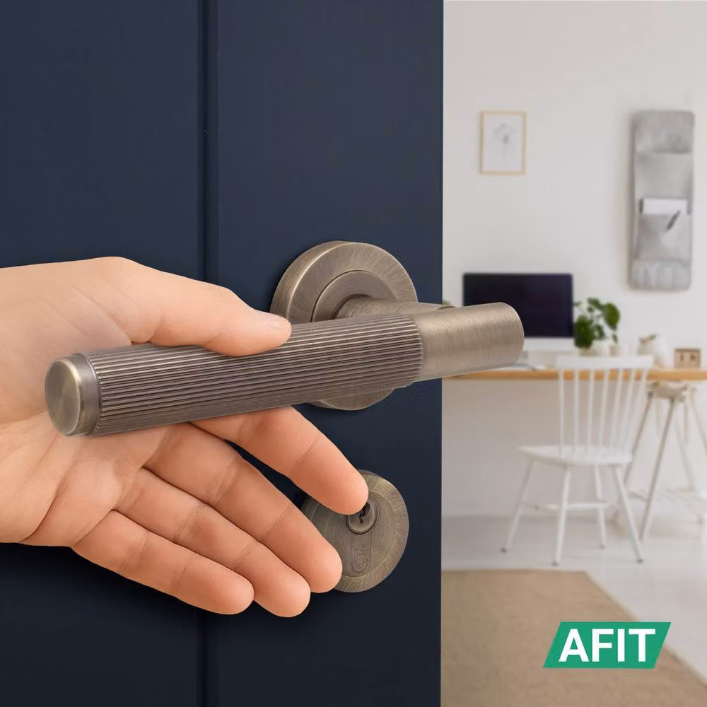 AFIT Antique Brass Fire Door Handle with Euro Lock Thumbturn Cylinder and Hinges in Bronze, 150 x 150 mm – 5
