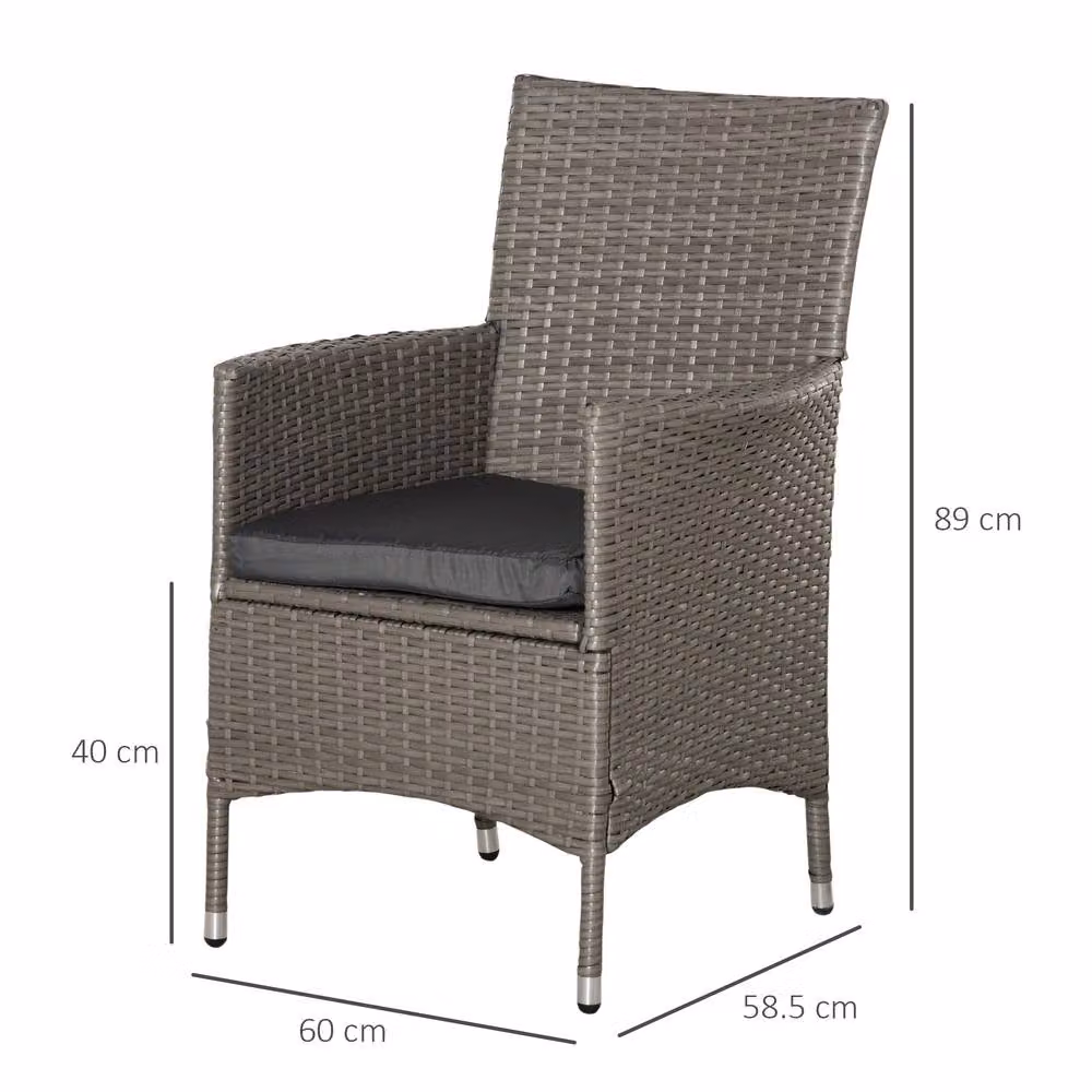 Outsunny 2-Piece Grey Rattan Armchair and Wicker Dining Chair Set – 3