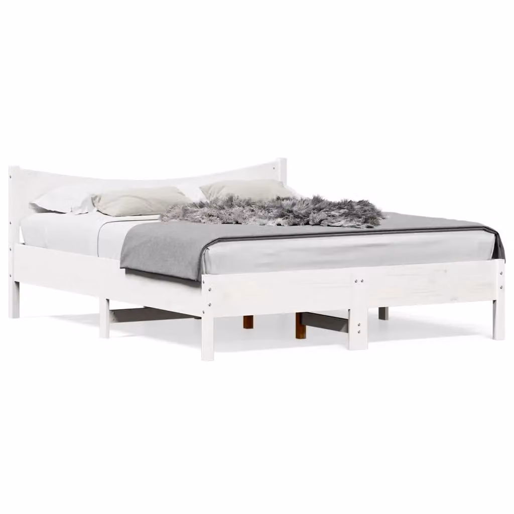 Berkfield Home White Solid Wood Pine Bed Frame W/D/H: 160 x 200 cm – 2