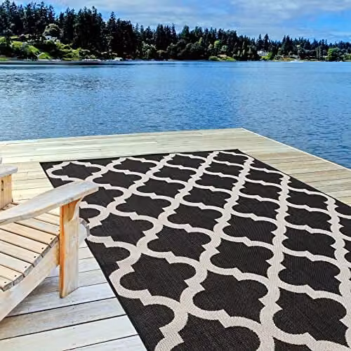 THE RUGS Black Moroccan Modern Outdoor and Indoor Area Rug, W: 80 cm, L: 150 cm