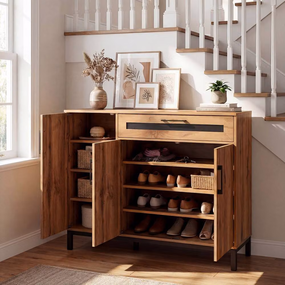 Costway Sideboard Buffet Cabinet Storage Organiser with Drawer and Removable Shelves in Natural Wood – 9