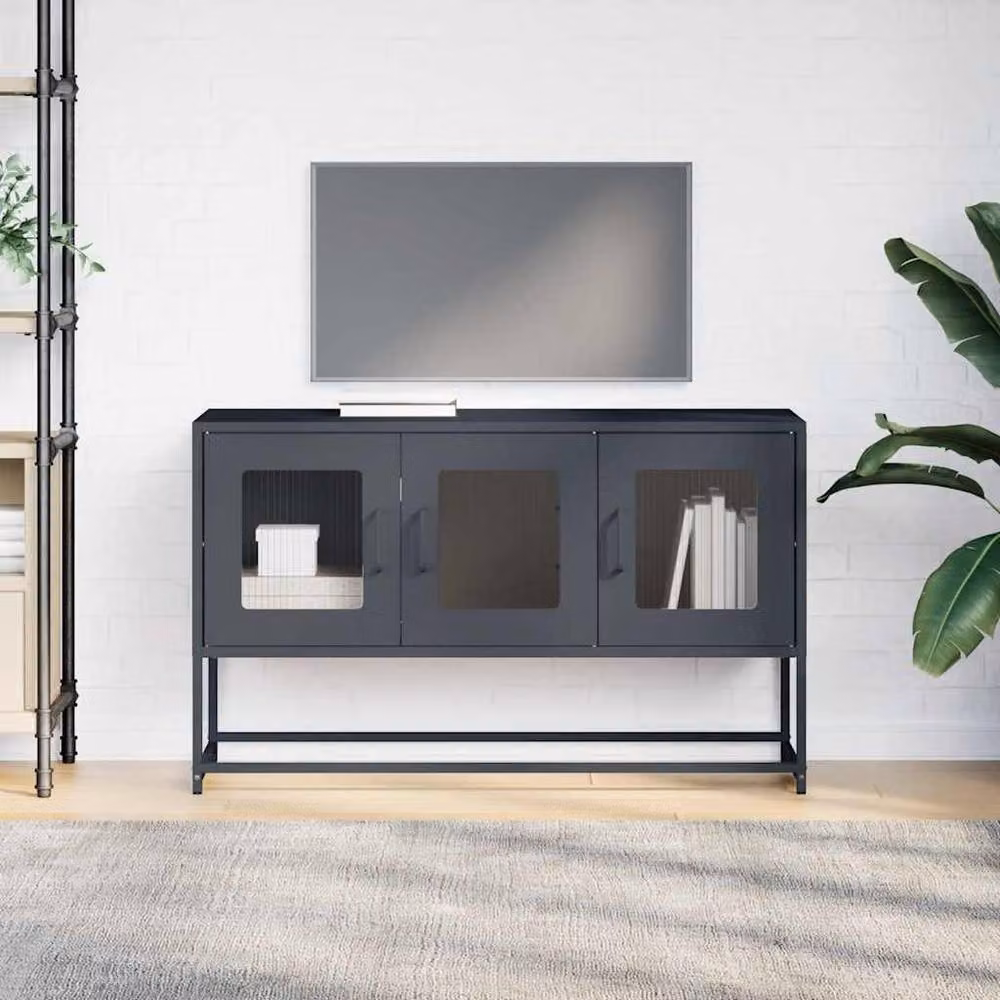 Berkfield Home Industrial TV Cabinet in Anthracite Grey with Glass Doors, W/D/H: 100.5 x 39 x 60.5 cm – 4