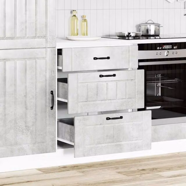 Berkfield Home Lucca Kitchen Base Cabinet in Concrete Grey Engineered Wood, H 81.5 x W 60.0 x D 46.0 cm – 1
