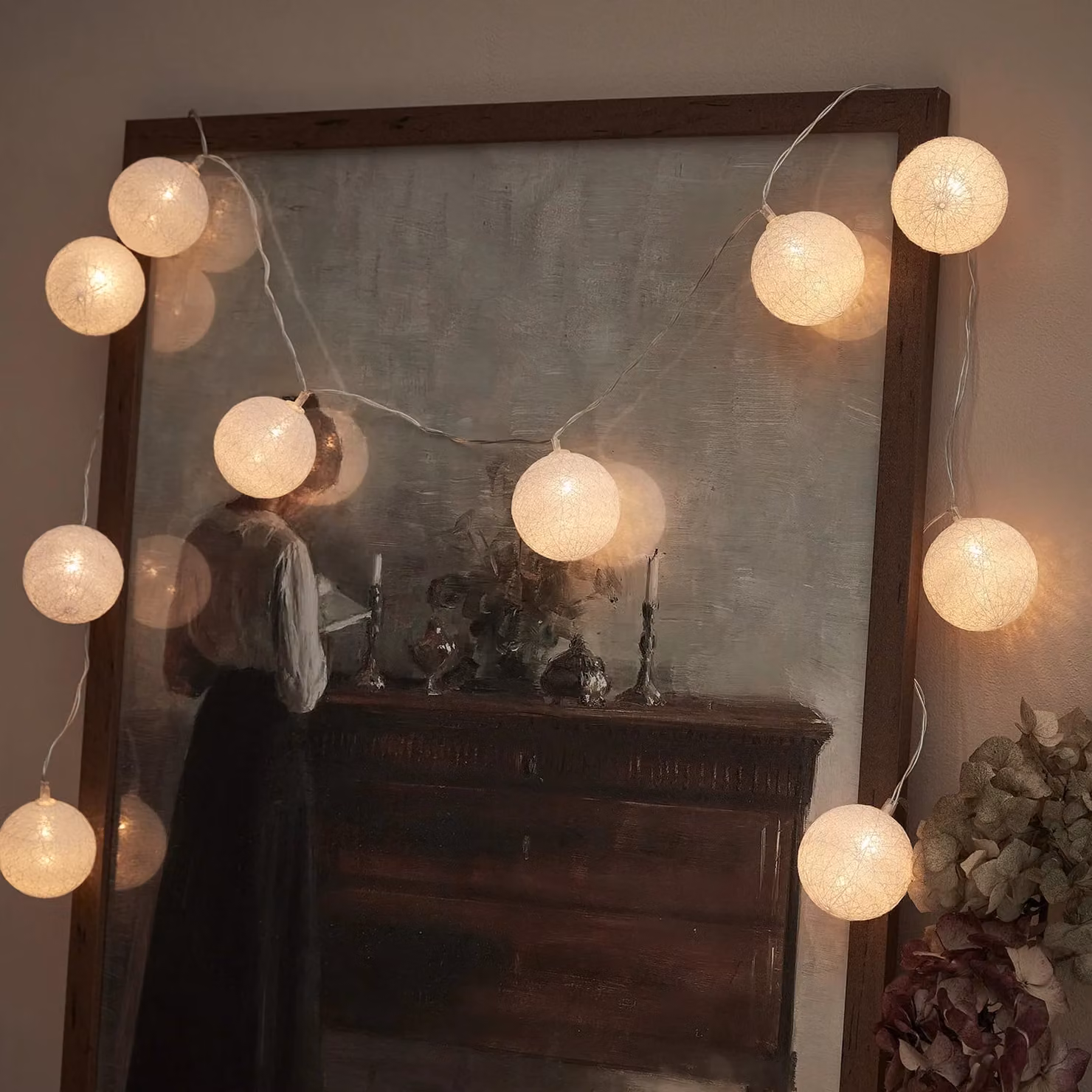 Lights4fun Chalk Cotton Ball Fairy Lights in Warm White with LED Spheres