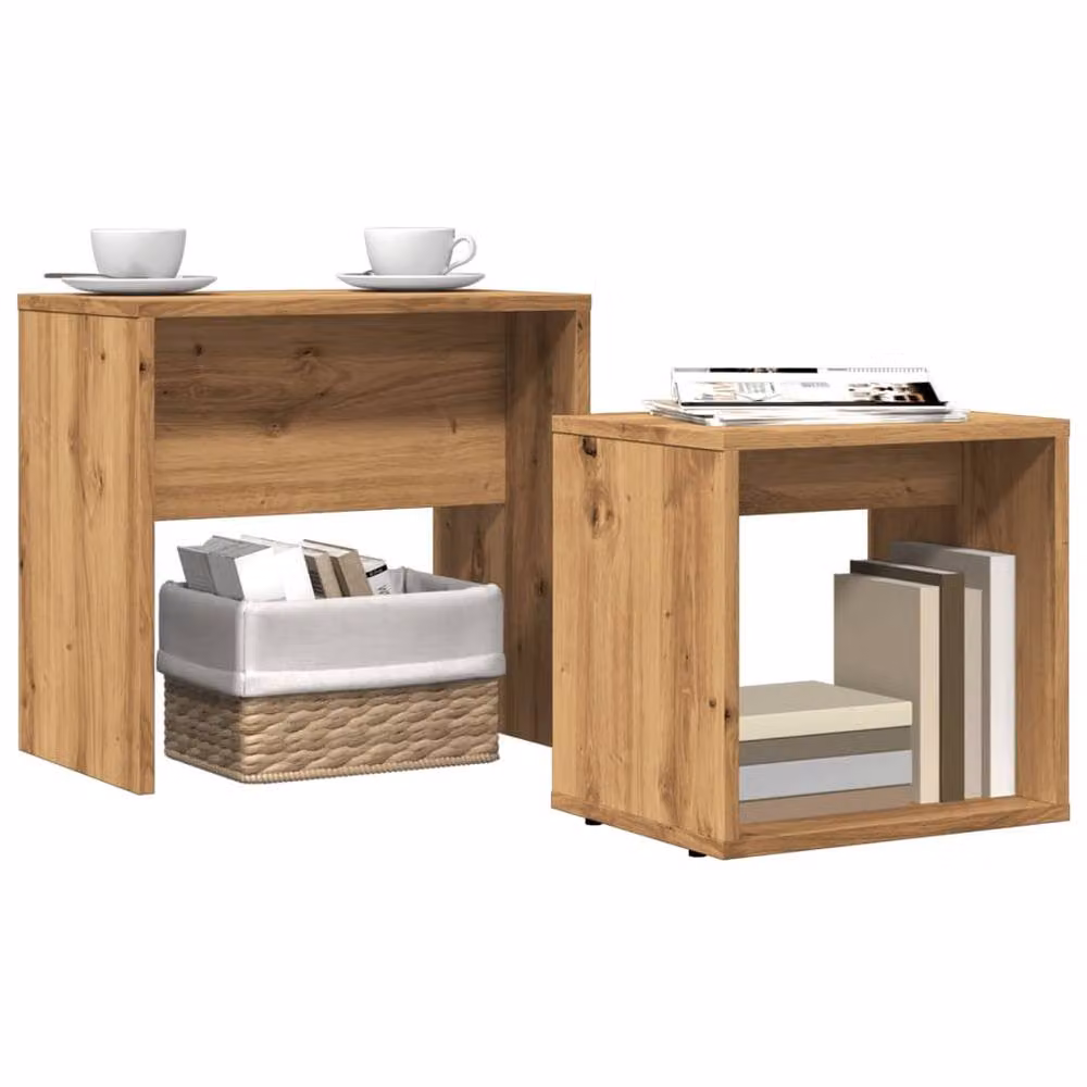 Berkfield Home Nesting Coffee Tables, 2 Piece Set in Brown Artisan Oak Engineered Wood – 3