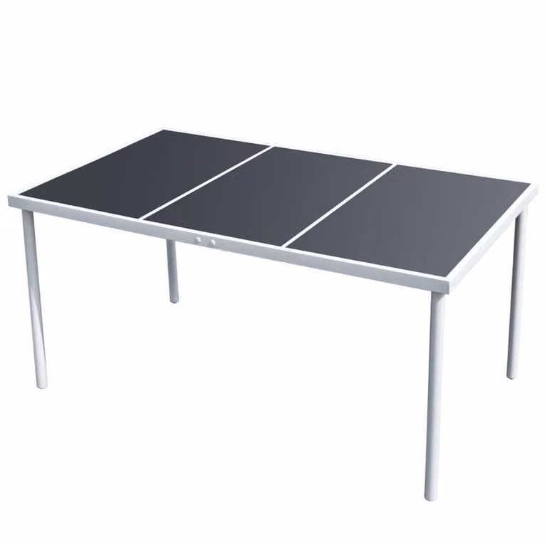Berkfield Home Modern Garden Table in Black and Grey Steel and Glass, W/D/H: 150 x 90 x 74 cm
