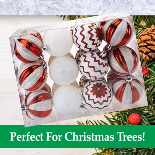 VFM e-Store Red and White Candy Cane Striped Baubles, 24 Pack, Diameter: 6 cm – 3