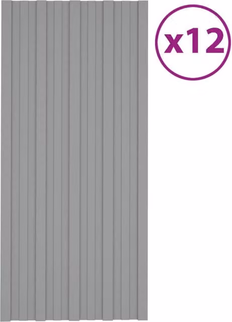 Berkfield Home 12-piece Galvanised Steel Roof Panels in Grey, W: 100 cm, D: 45 cm – 1