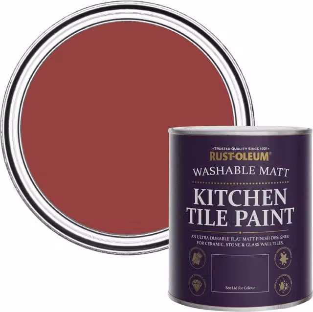 Rust-Oleum Water-Based Kitchen Tile Paint in Matt Finish, Empire Red, 750ml