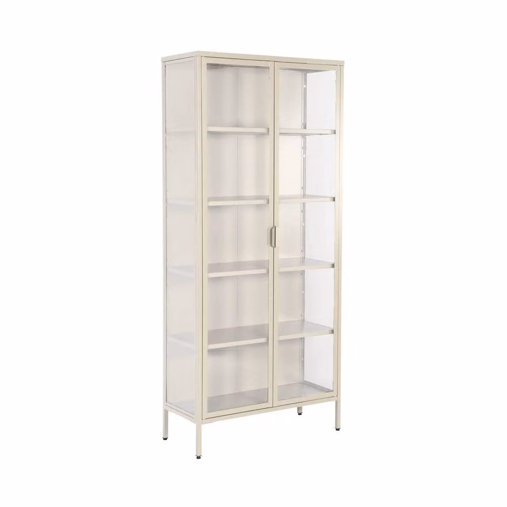 sweeek Industrial Sideboard and China Cabinet in Beige with Steel and Tempered Glass and 2 Doors – 2