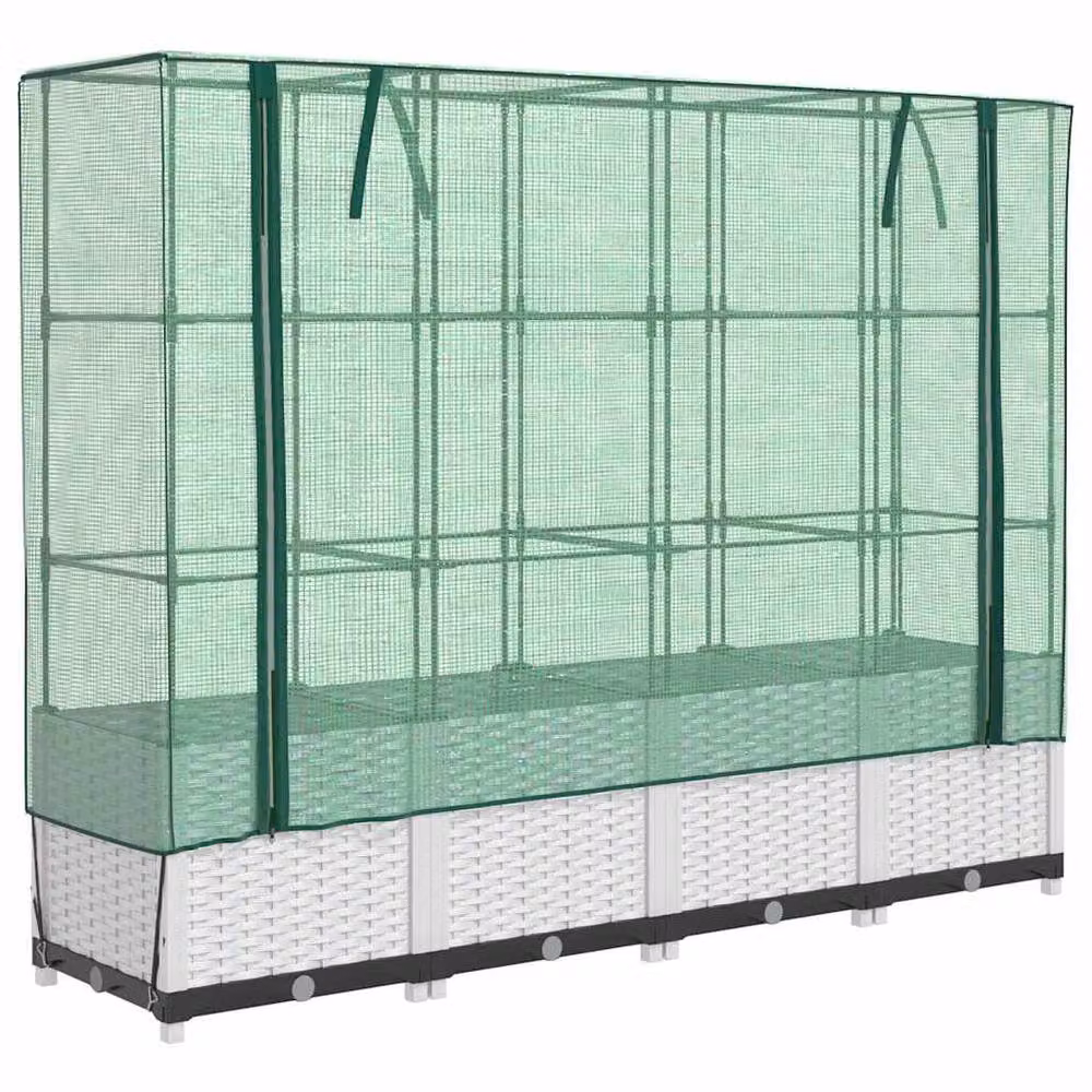 Berkfield Home Raised Bed with Greenhouse Cover in White Rattan Look, W/D/H: 160 x 40 x 138 cm – 2