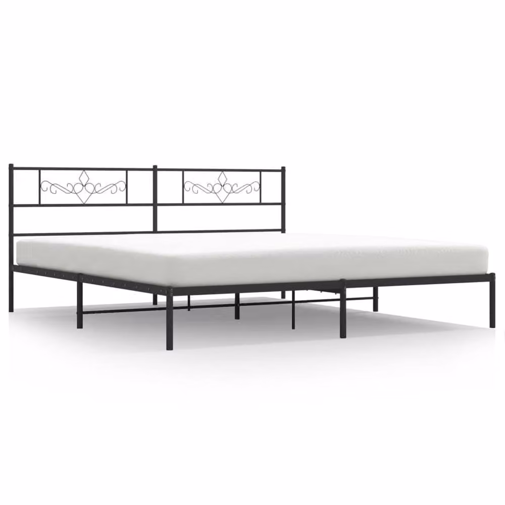 Berkfield Home Metal Bed Frame with Headboard in Black W/D: 193 x 203 cm – 2