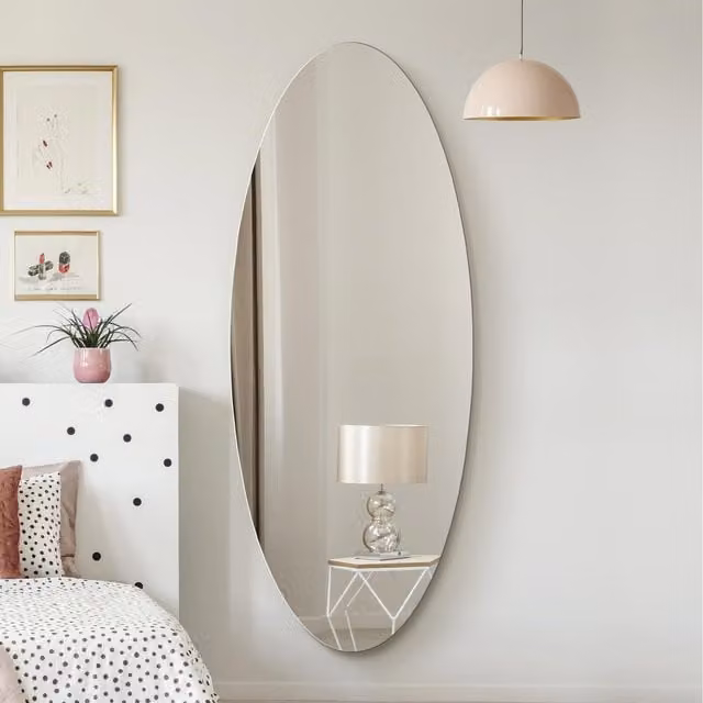 MirrorOutlet Oval Frameless Hanging Mirror in Silver, 180 cm