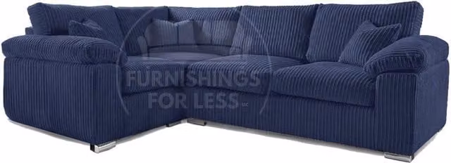 Furnishings For Less UK Delta Large 4 Seater Corner Sofa in Blue, Left Hand Facing L Shape with Jumbo Cord Upholstery and Scatter Cushions