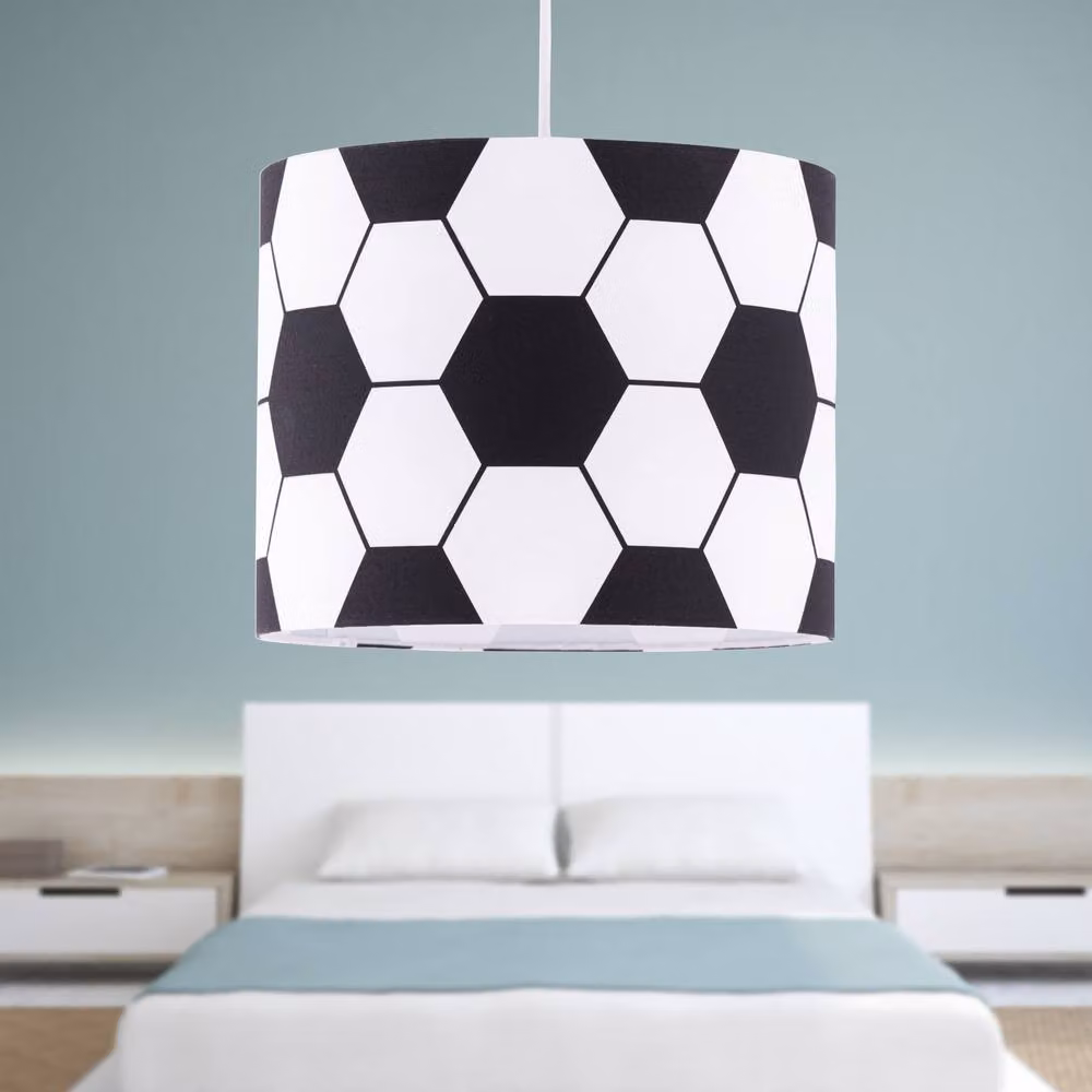 First Choice Lighting Set of 2 Footie Black and White Football Fabric Pendant Shades – 3