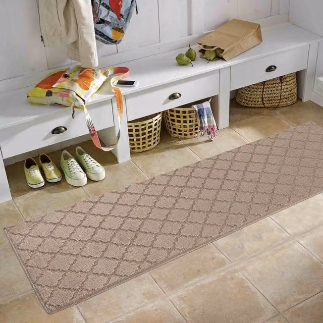 RugsbyDesire Ivy Trellis Design Anti Slip Washable Runner, Beige, W: 60 cm x L: 220 cm