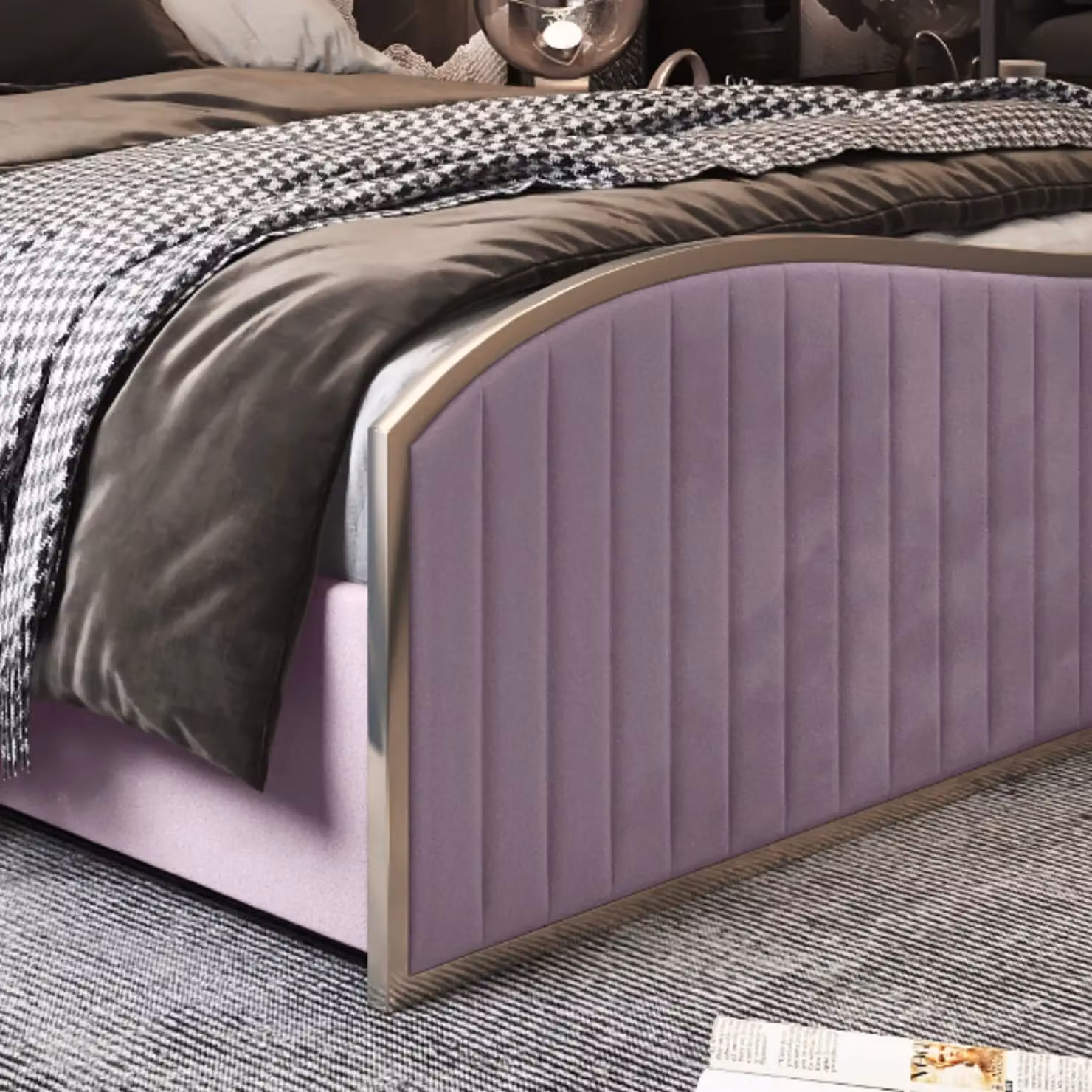 Casani Brixton Upholstered Velvet Metal Bed Frame in Pink, W/D/H: 90 x 190 x 137 cm – 3