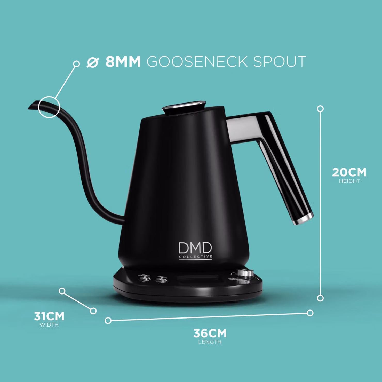 DMD Collective Electric Gooseneck Kettle with LCD Display and Temperature Control, 1.0 l, Black – 2