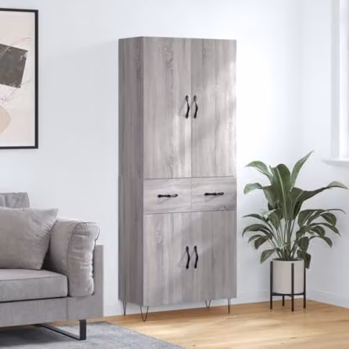 vidaXL Grey Sonoma Highboard with Hinged Doors, W/D/H: 69.5 x 34 x 180 cm – 2