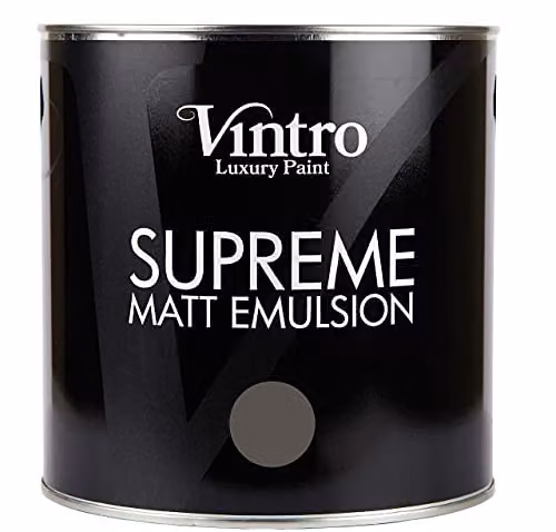 Vintro Matt Emulsion Paint in Dark Grey Midnight with a Smooth Chalk Finish, 2.5 l – 2