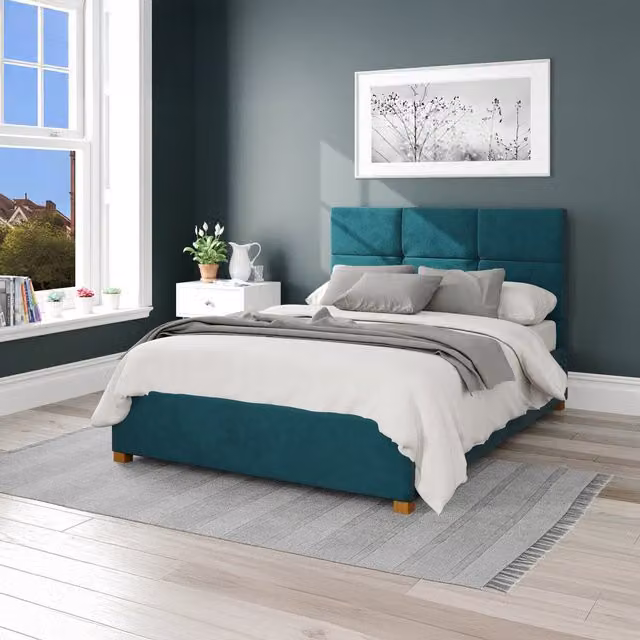 Aspire Caine Plush Velvet Ottoman Storage Bed in Green, W/D/H: 140 x 200 cm