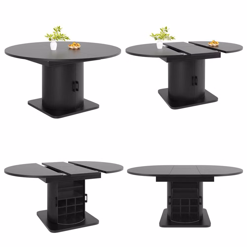 ModernLuxe Modern Extendable Dining Table with Storage and Wine Rack in Black, W/D/H: 118 x 75 x 76 cm – 6