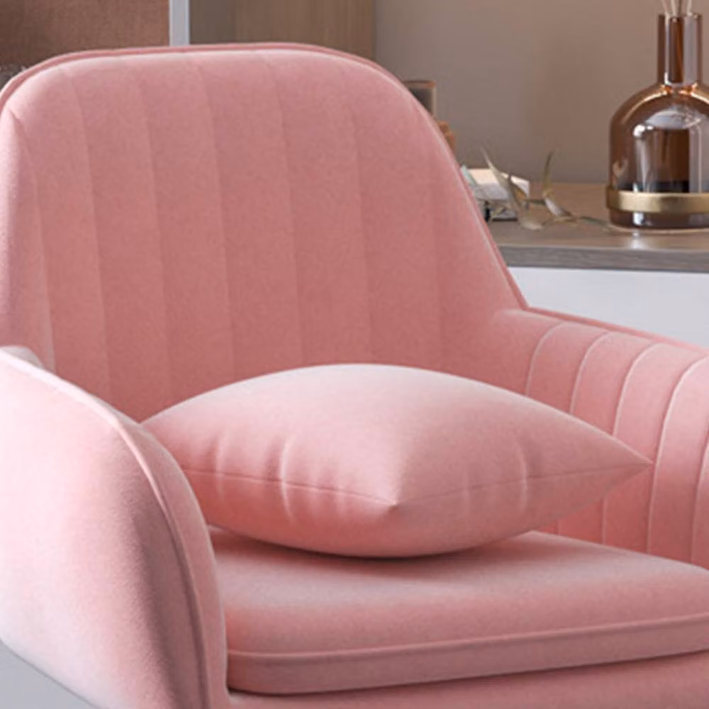 Ventryn Pink Velvet Swivel Office and Vanity Chair with Throw Pillow – 2