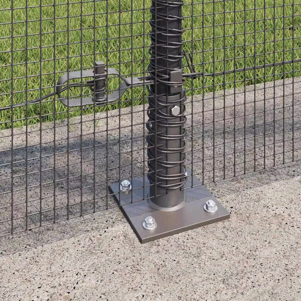 Berkfield Home Grey Powder-Coated Galvanised Steel Welded Wire Fence with 13 Round In-Ground Flanged Posts, W: 100 m, H: 0.8 m – 3