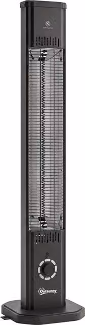 Outsunny 2000 W Electric Infrared Patio Heater with Cover, Black, Free Standing or Wall Mounted IP65 Outdoor Garden Heater