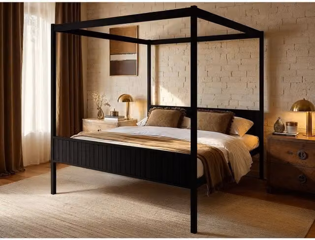 Flair Maddy 4 Poster Canopy Bed in Black, Solid Pine Wood, W/D/H: 200 x 200 cm – 1