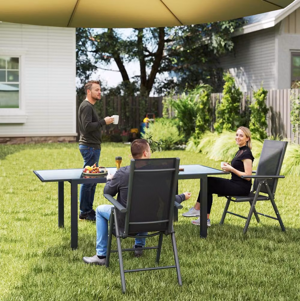 STILVORA Set of 2 Grey Metal and Aluminium Folding Garden Chairs with Armrests – 4