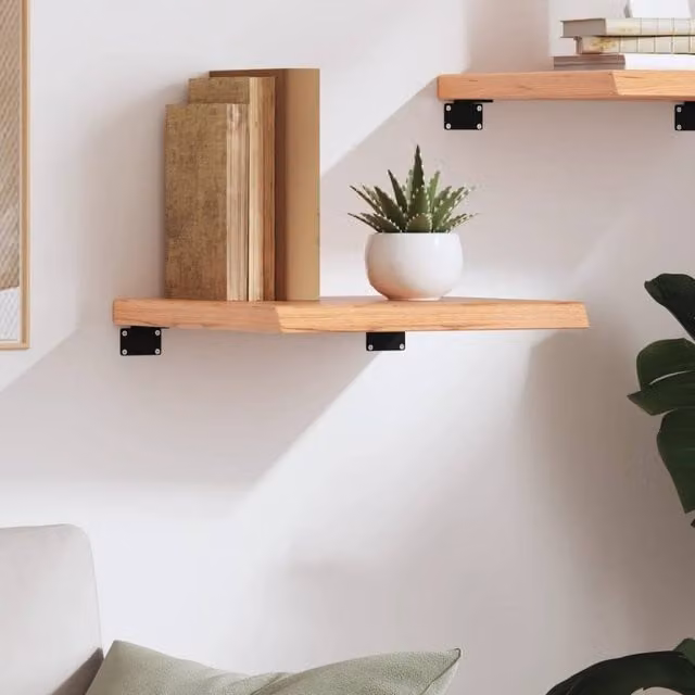 Berkfield Home Wall Mounted Oak Wood Shelf, Light Brown, W: 40 cm, D: 40 cm, H: 2-4 cm – 1