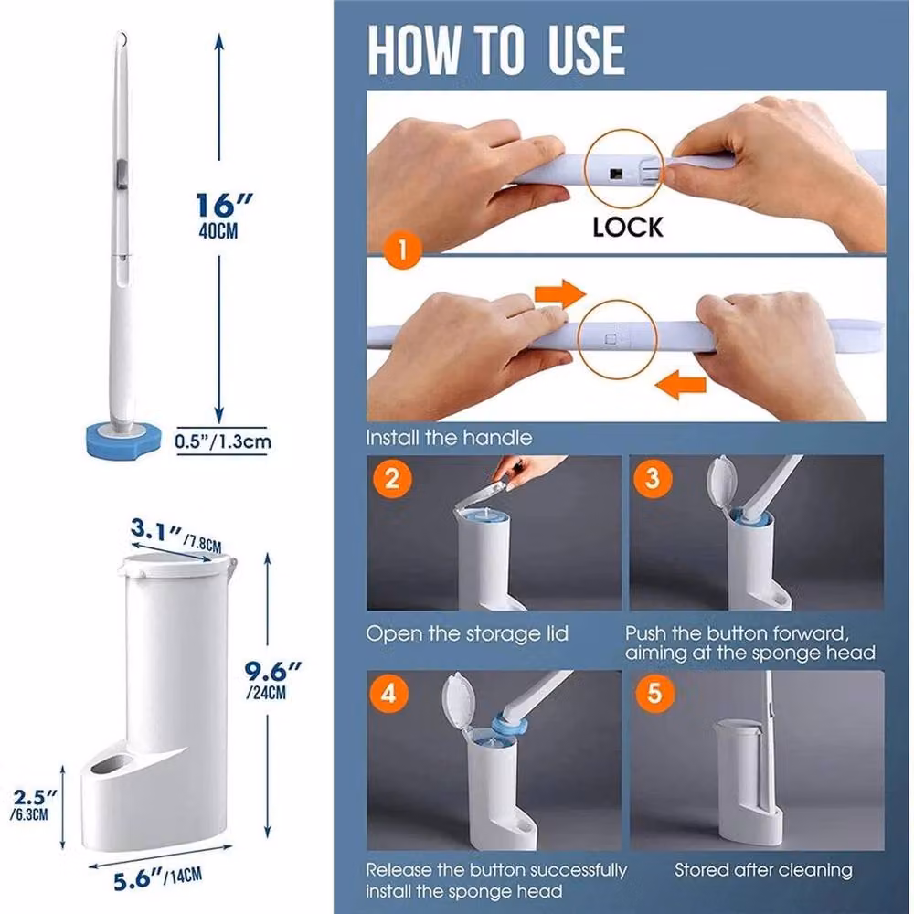 KORVIXA 16-Piece Disposable Toilet Brush Set in Blue with Covered Freestanding Plastic Holder – 4