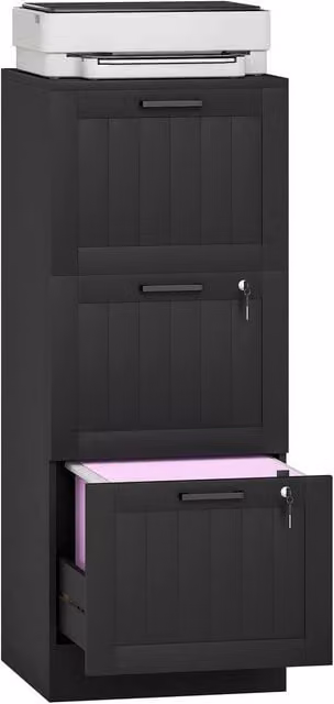 Rolipo 3-Drawer Lockable Metal Filing Cabinet with A4 Hanging Rails in Matt Black – 1