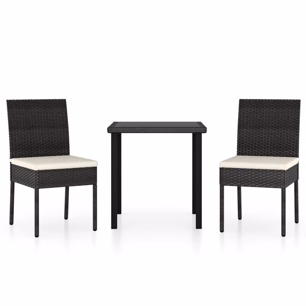 Berkfield Home 3 Piece Poly Rattan Outdoor Dining Set with Cushions in Black – 2