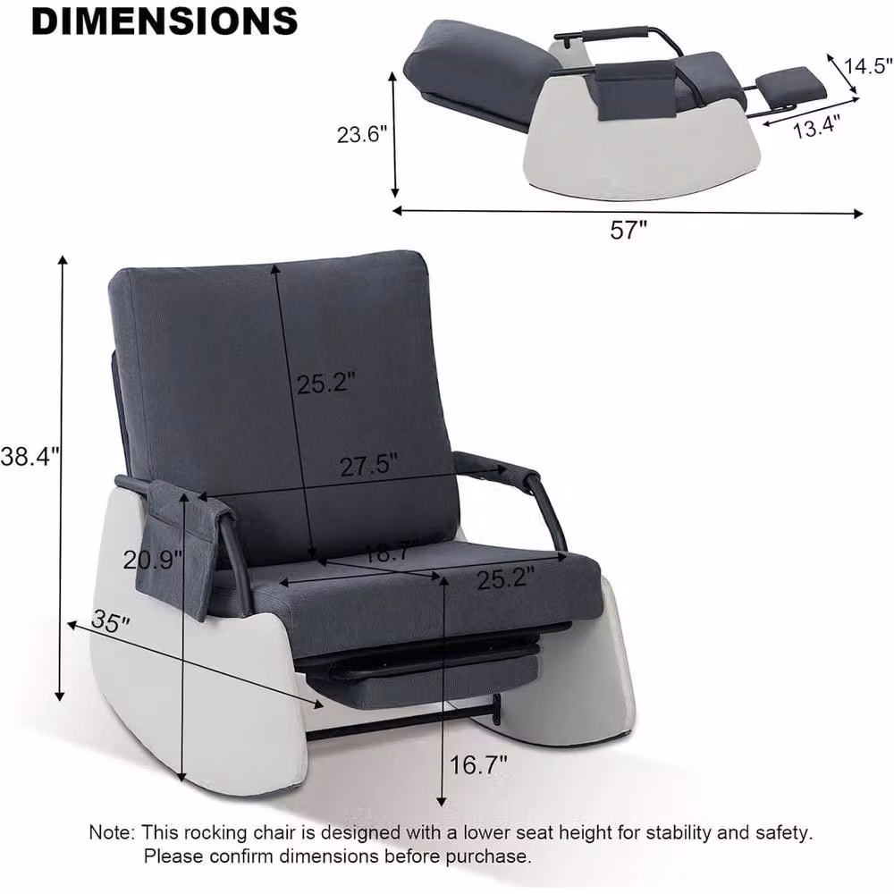 VOGREX Upholstered Nursery Rocking Chair with Footrest in Grey – 2
