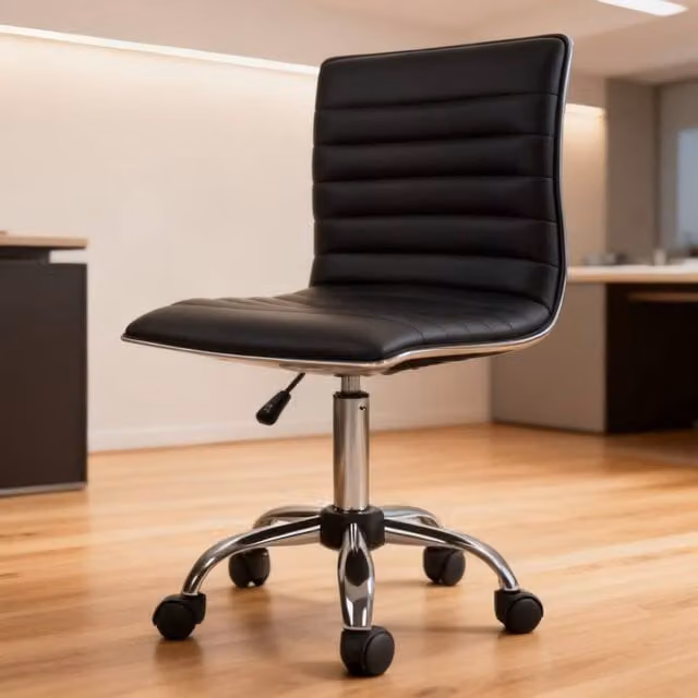 ERGOVEXA Armless Mid-back Task Chair in Black Faux Leather – 1