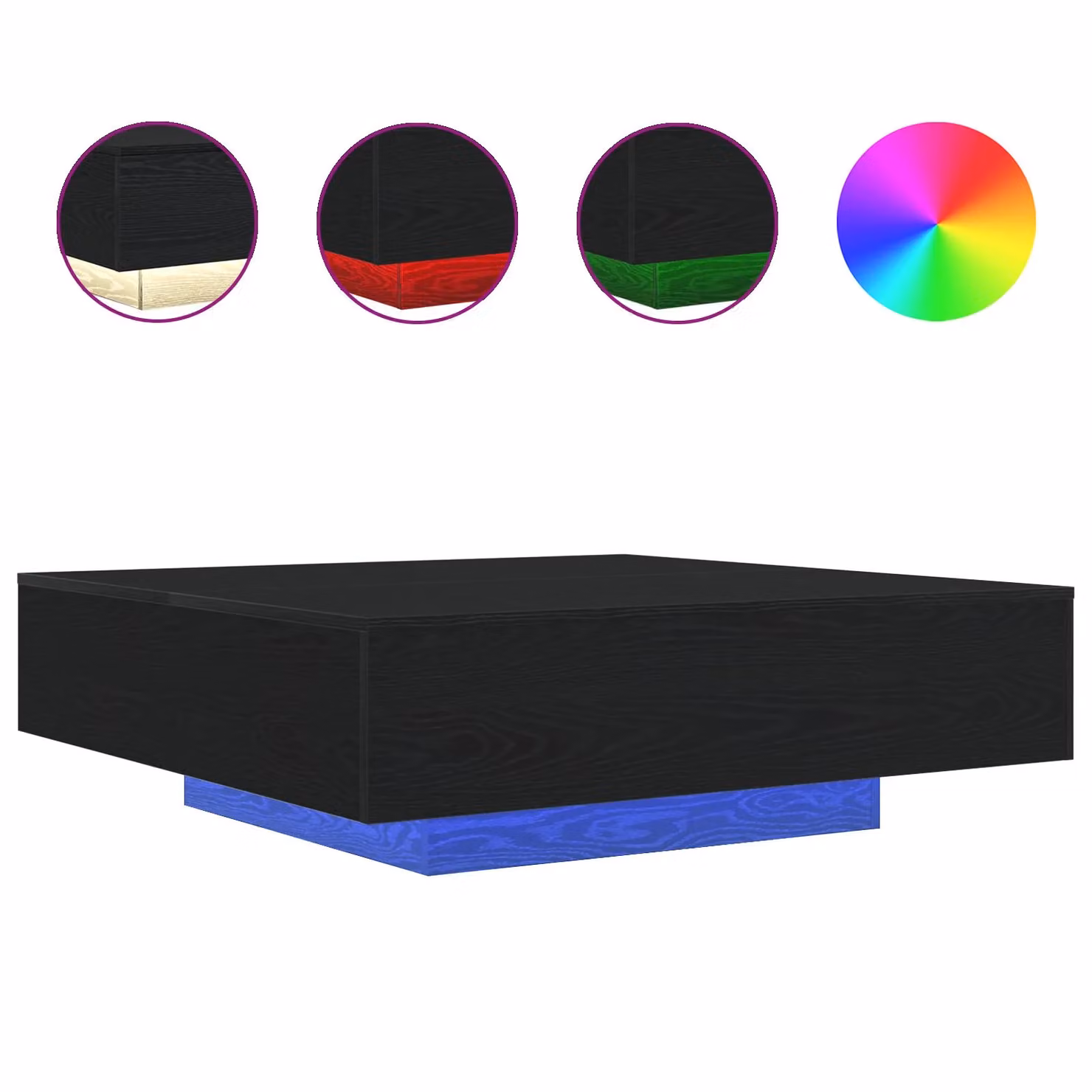 Berkfield Home Modern Square Coffee Table with LED Lights in Black Oak, W/D/H: 100 x 100 x 31 cm – 3