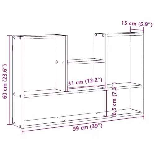 vidaXL Wall Mounted Shelf in Brown Engineered Wood, W: 99 cm, D: 15 cm, H: 60 cm – 2