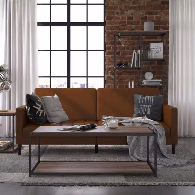 Dorel Home Liam Sofa Bed in Brown Faux Leather