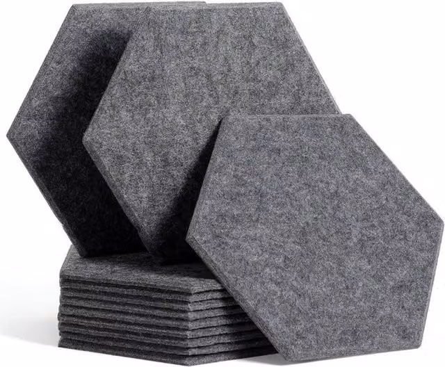 NESTLUNE Set of 12 Grey Hexagon Self Adhesive Acoustic Wall Panels – 1