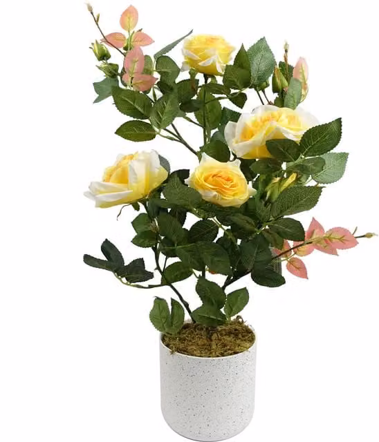 Leaf Design UK Artificial Yellow Potted Rose Plant